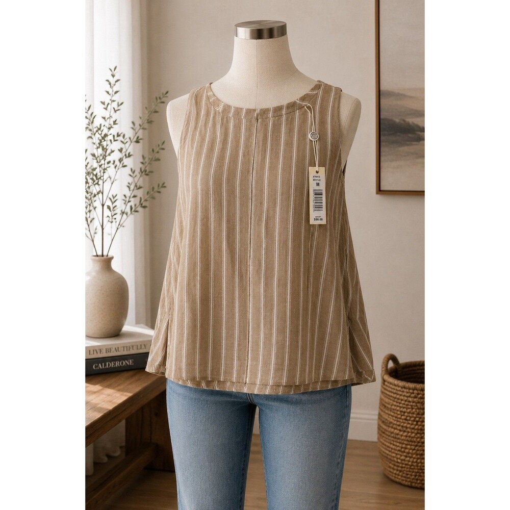 Max Studio London Striped Sleeveless Top Tan White M NWT